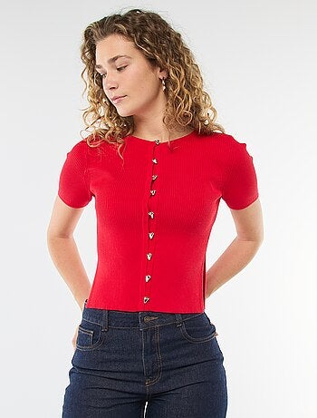 Camisola de mangas curtas com botões fantasia