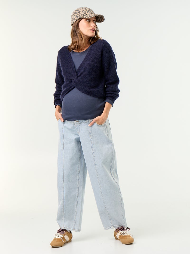 Camisola de maternidade cropped com efeito torcido Azul - Kiabi