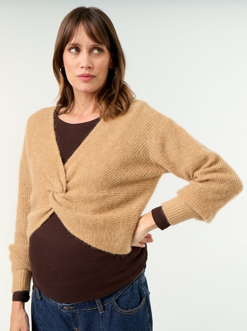 Camisola de maternidade cropped com efeito torcido - Kiabi Camisola de maternidade cropped com efeito torcido - Kiabi