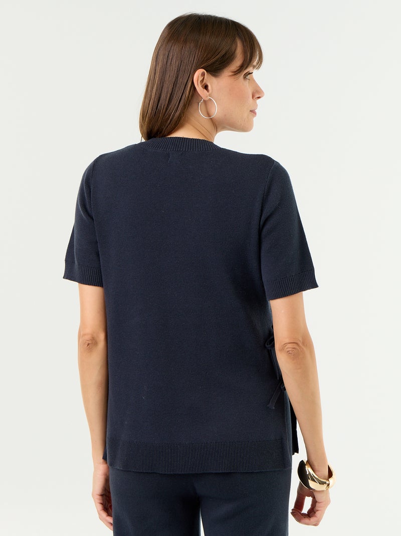 Camisola de maternidade de manga curta com aberturas laterais com atacadores Azul - Kiabi