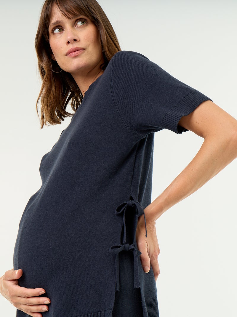 Camisola de maternidade de manga curta com aberturas laterais com atacadores Azul - Kiabi