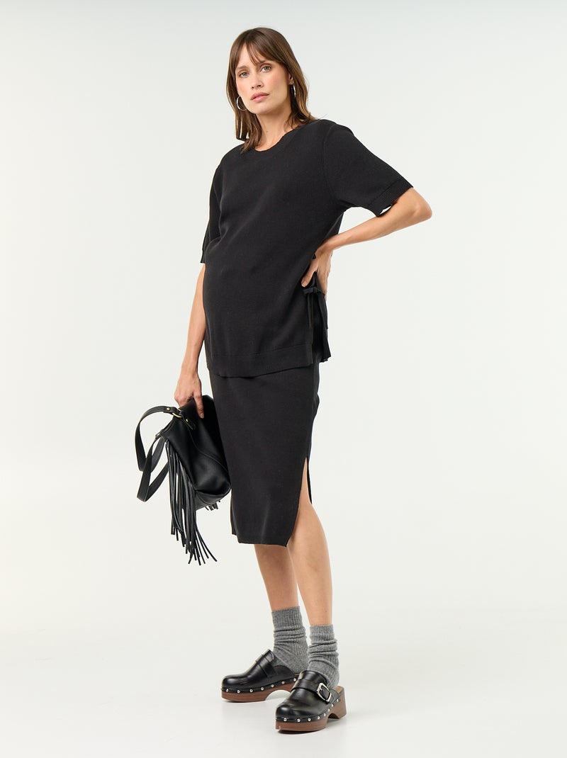 Camisola de maternidade de manga curta com aberturas laterais com atacadores Preto - Kiabi