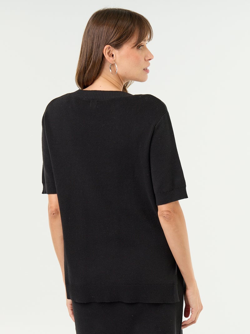 Camisola de maternidade de manga curta com aberturas laterais com atacadores Preto - Kiabi