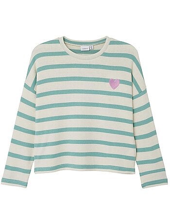 Camisola de Menina Name It Follina às Riscas Bege/Verde