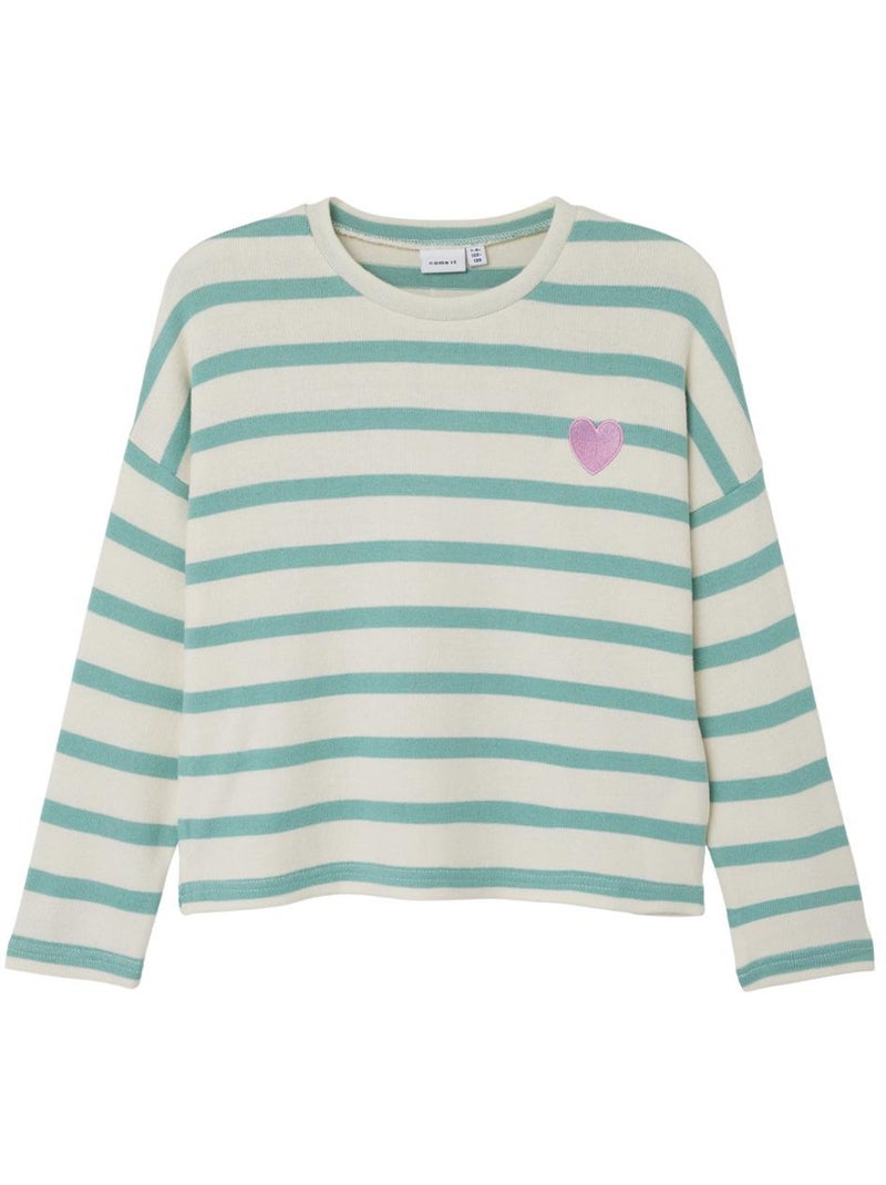 Camisola de Menina Name It Follina às Riscas Bege/Verde Verde - Kiabi