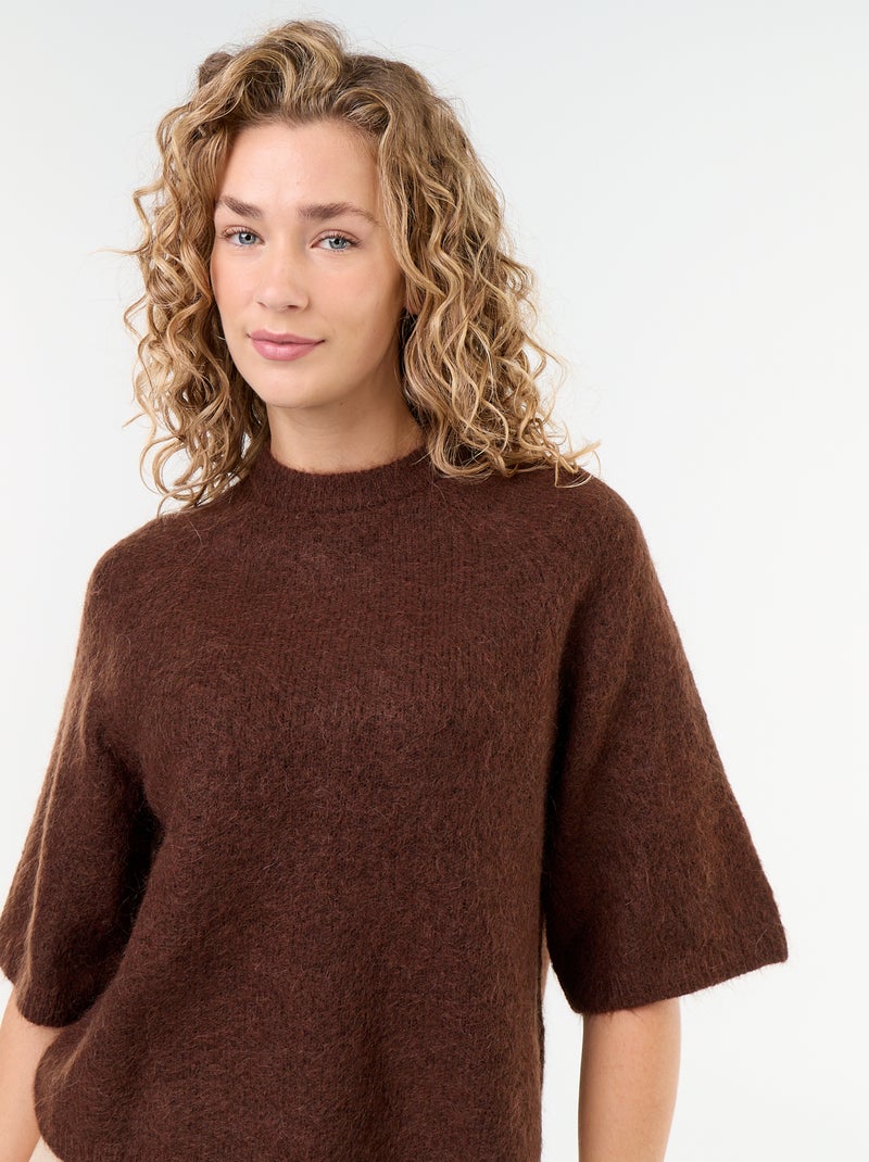 Camisola de mohair de mangas curtas / cava descaída Castanho - Kiabi