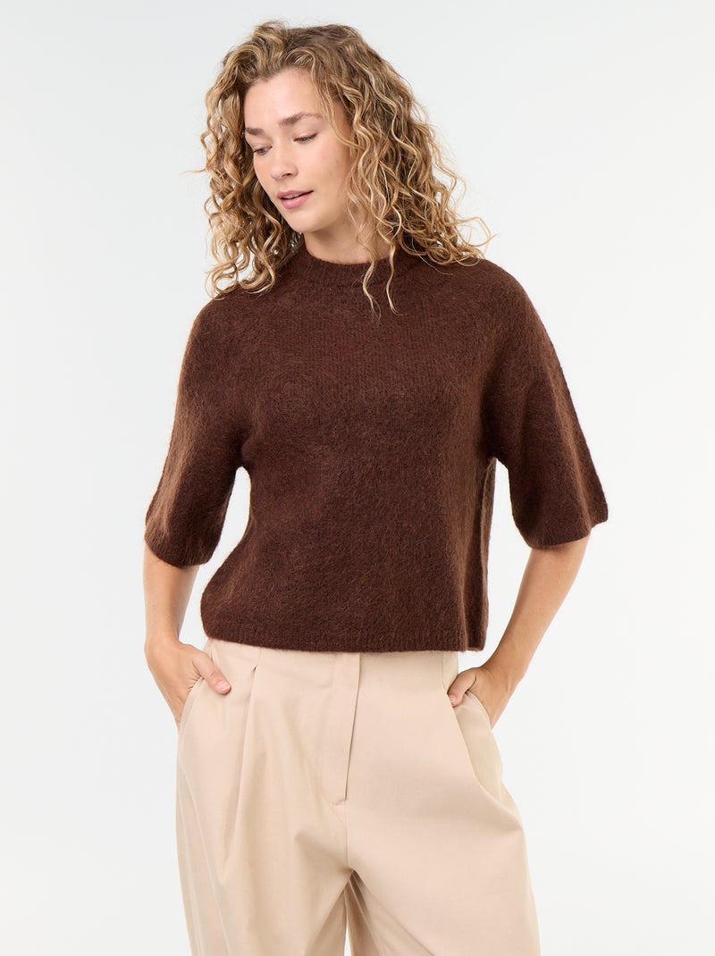 Camisola de mohair de mangas curtas / cava descaída Castanho - Kiabi