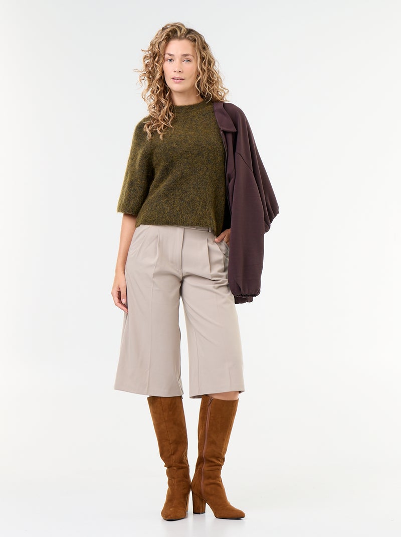 Camisola de mohair de mangas curtas / cava descaída Verde - Kiabi