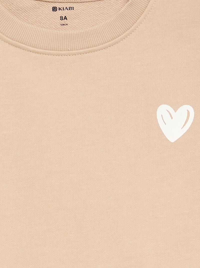 Camisola de moletão com estampado no peito Bege - Kiabi