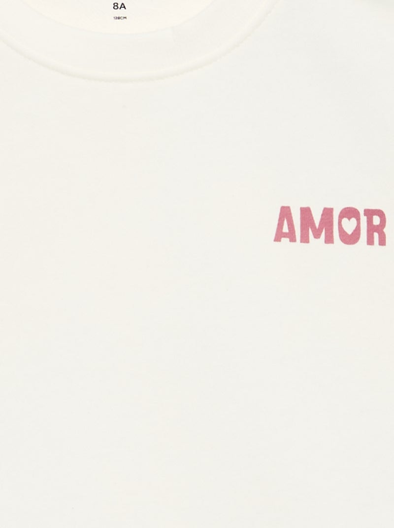 Camisola de moletão com estampado no peito Branco - Kiabi