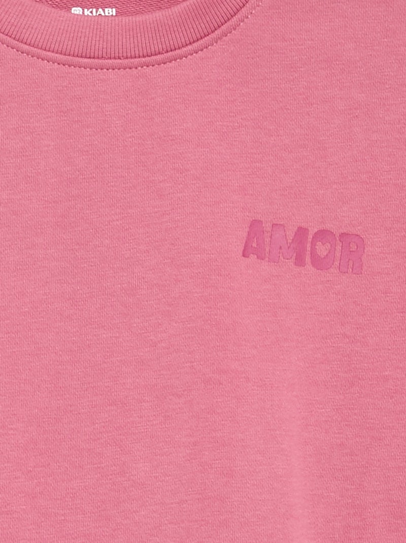 Camisola de moletão com estampado no peito Rosa - Kiabi