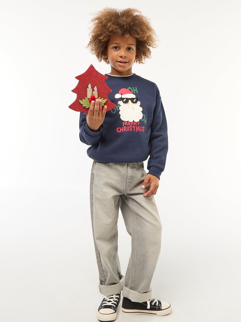 Camisola de Moletom com Estampado de Natal Azul - Kiabi