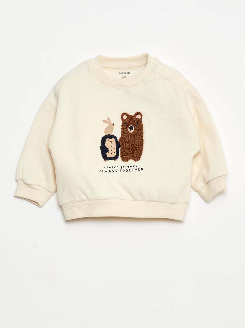 Camisola de moletom com estampado na frente Branco - Kiabi