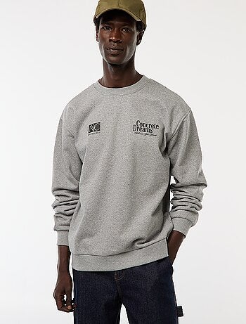 Camisola de Moletom de Gola Redonda com Estampado Frente e Verso