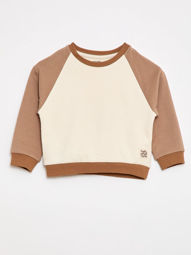 Camisola de Moletom French Terry de Algodão Bicolor Bege - Kiabi