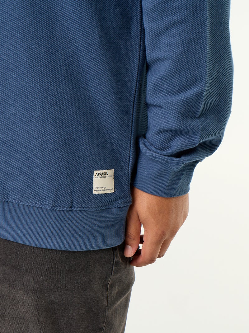Camisola de moletom lisa em malha canelada Azul - Kiabi