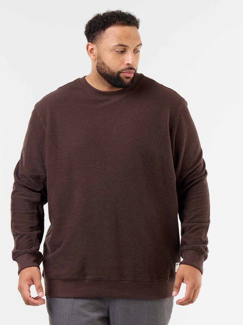 Camisola de moletom lisa em malha canelada Castanho - Kiabi