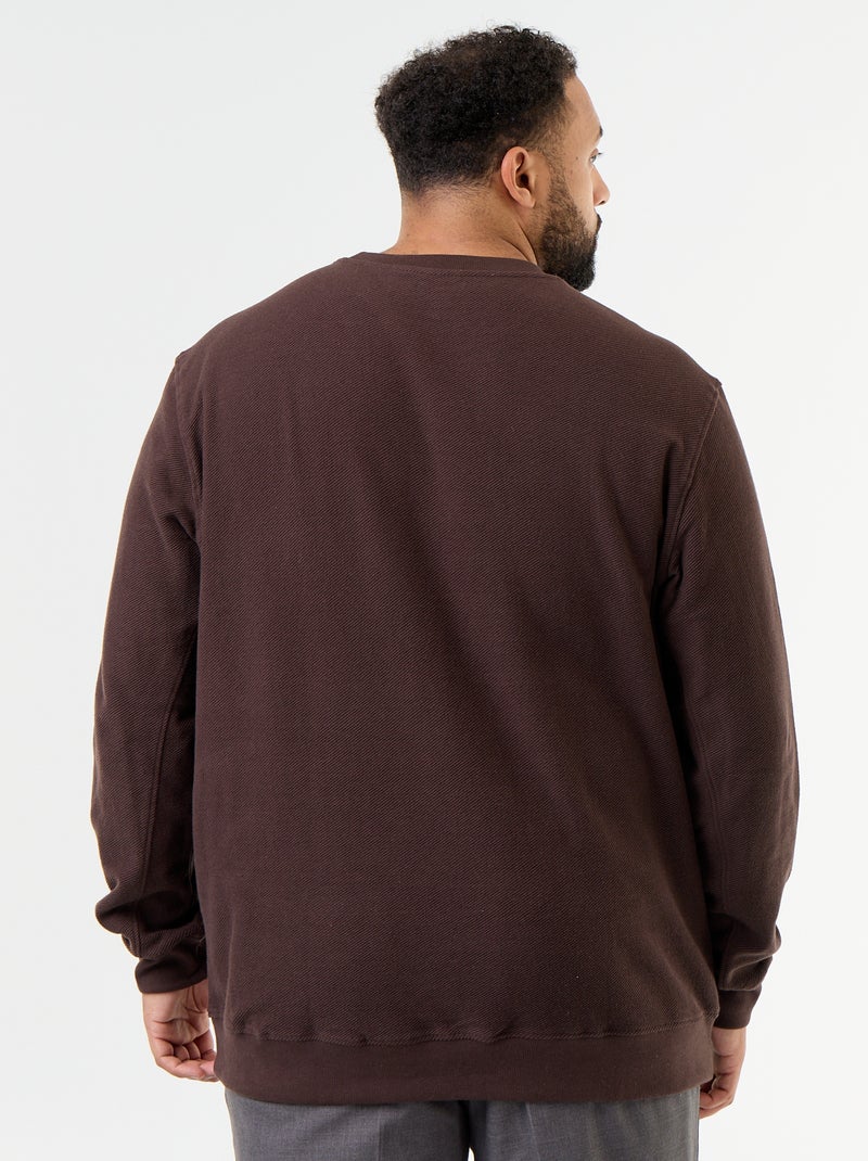 Camisola de moletom lisa em malha canelada Castanho - Kiabi