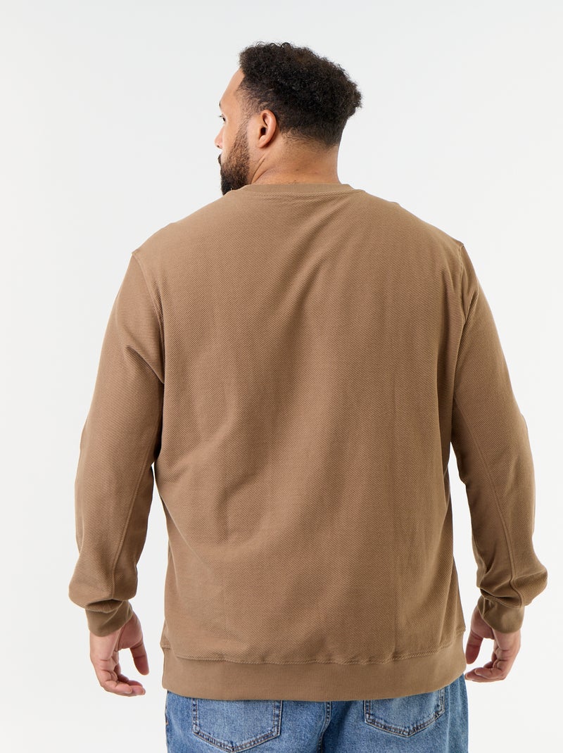 Camisola de moletom lisa em malha canelada Castanho - Kiabi