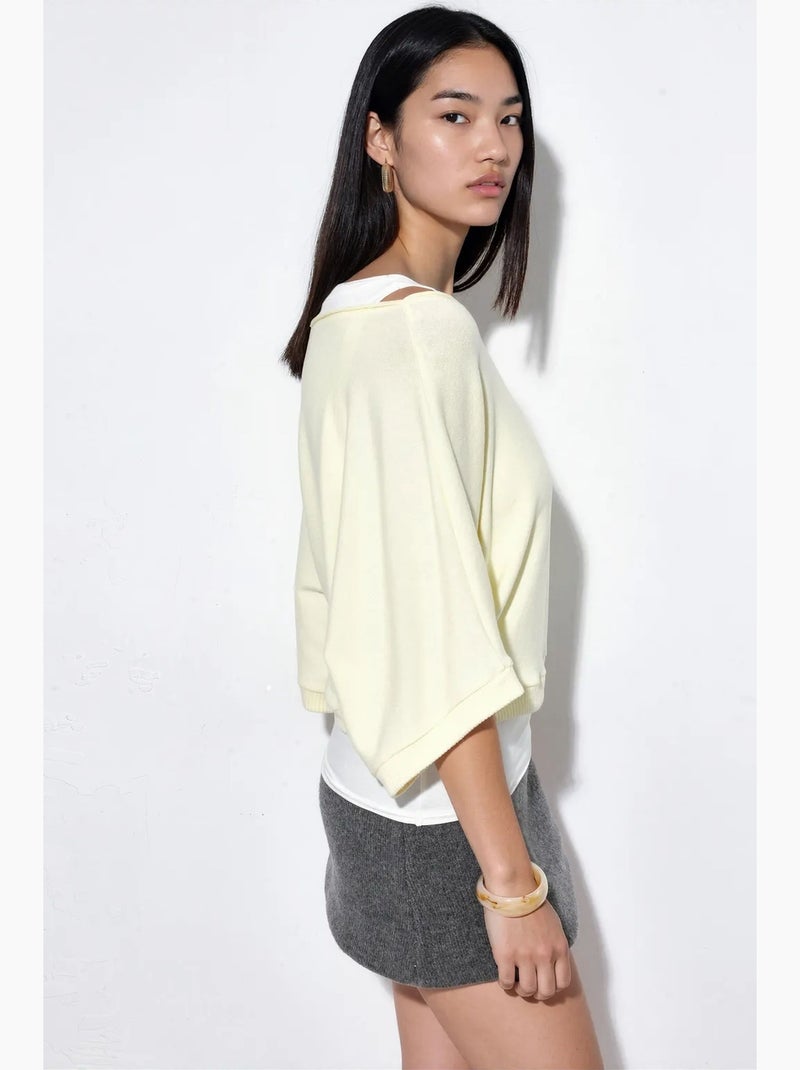 Camisola de mulher canelada com gola redonda busem Amarelo-limão - Kiabi