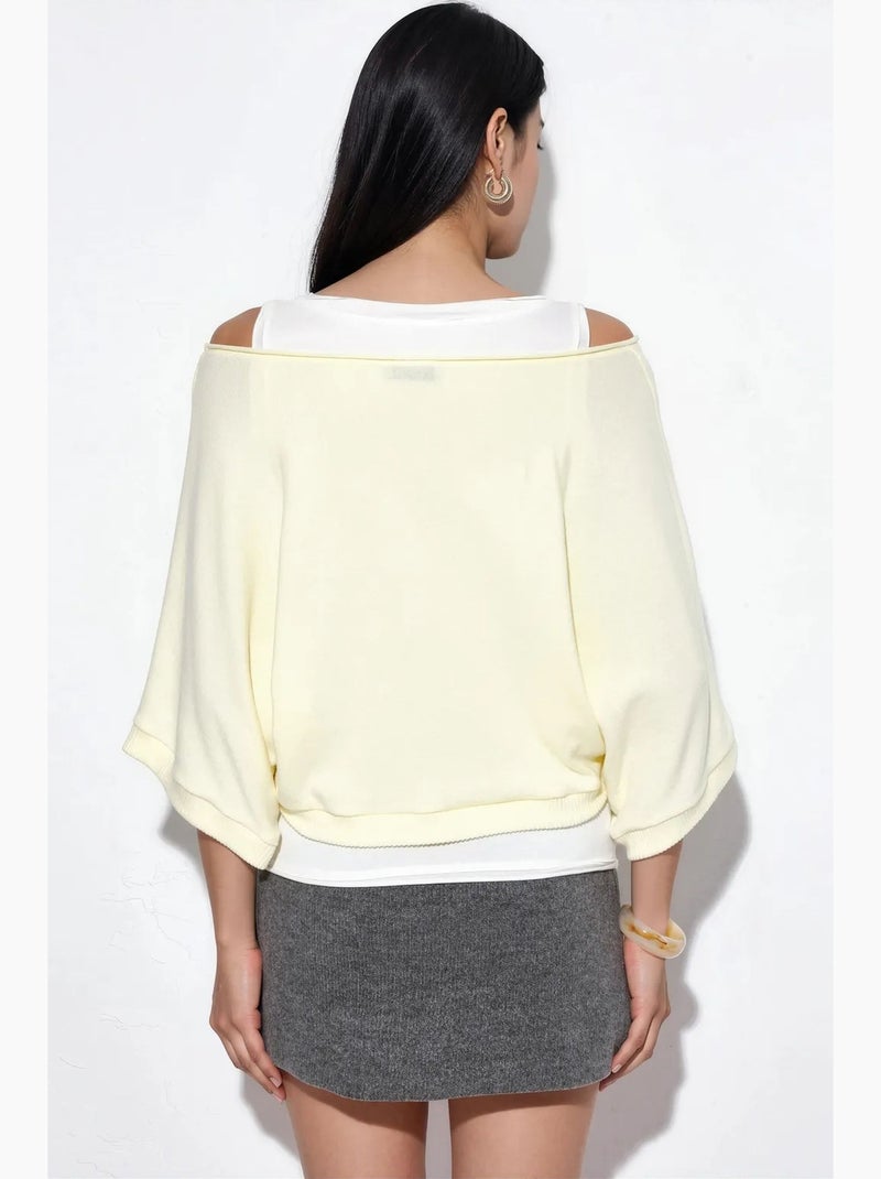 Camisola de mulher canelada com gola redonda busem Amarelo-limão - Kiabi