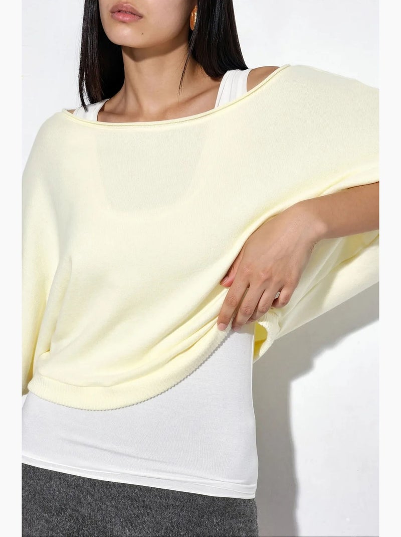 Camisola de mulher canelada com gola redonda busem Amarelo-limão - Kiabi