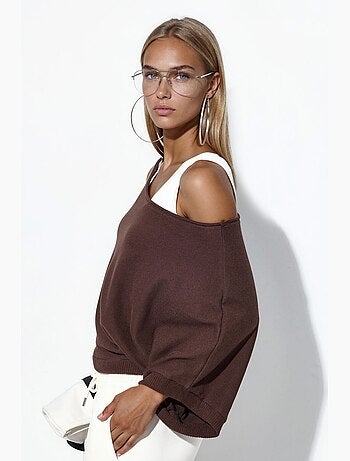Camisola de mulher canelada com gola redonda busem