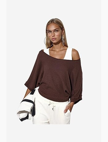 Camisola de mulher canelada com gola redonda busem