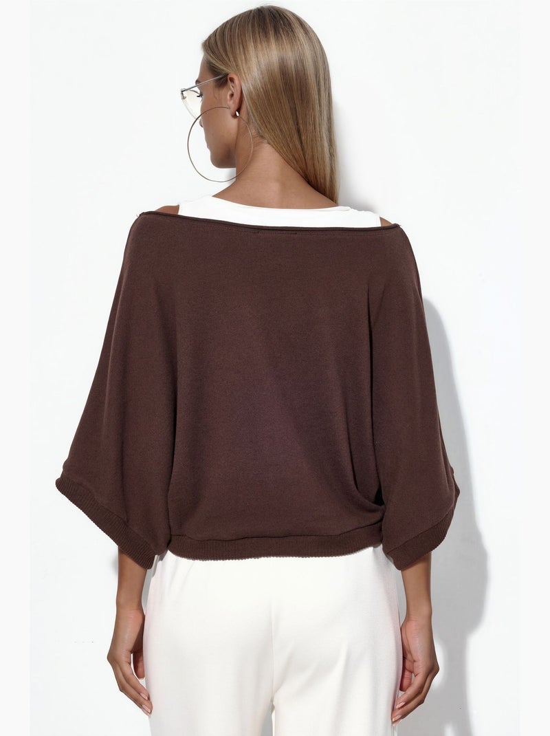Camisola de mulher canelada com gola redonda busem Castanho - Kiabi