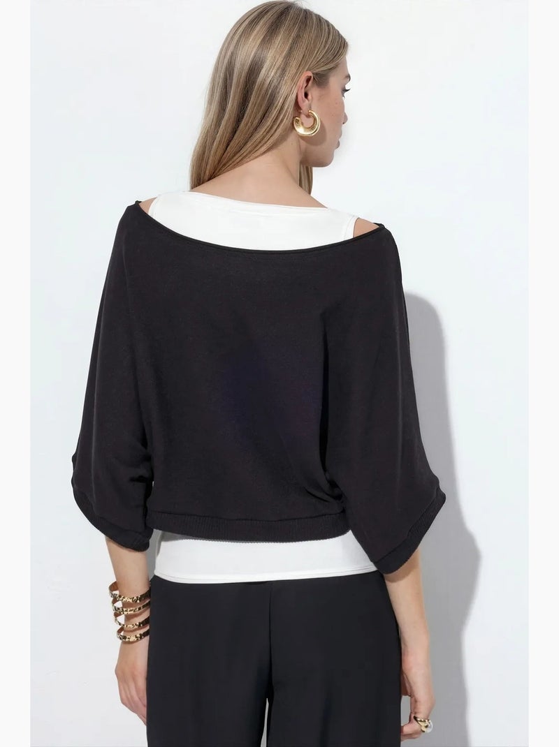 Camisola de mulher canelada com gola redonda busem Preto - Kiabi