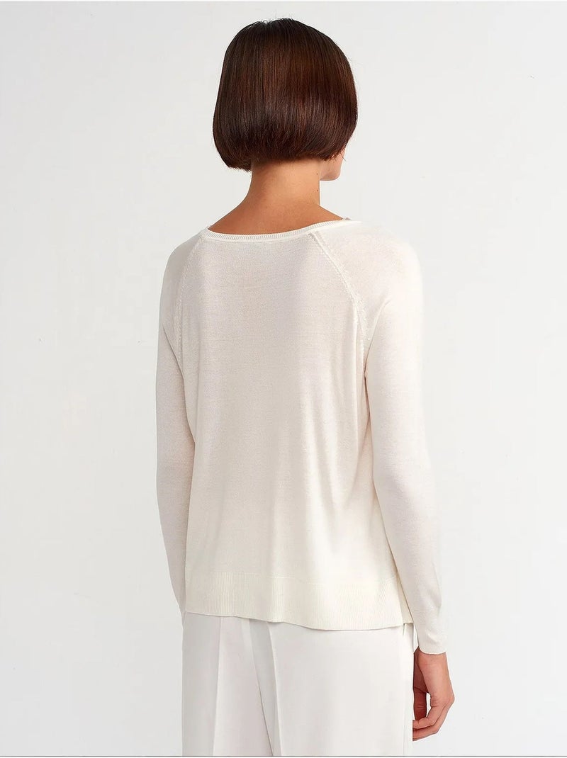 Camisola de mulher canelada com gola redonda dilvin Branco sujo - Kiabi