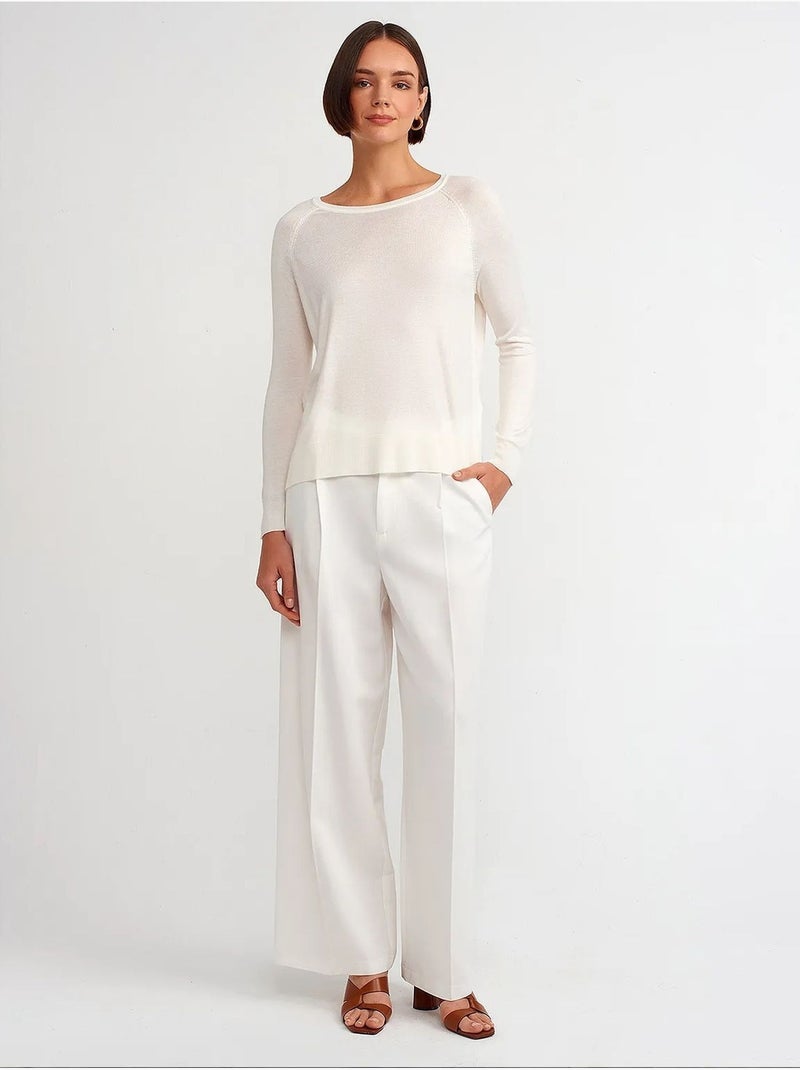 Camisola de mulher canelada com gola redonda dilvin Branco sujo - Kiabi