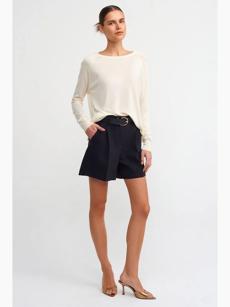 Camisola de mulher canelada com gola redonda dilvin Creme - Kiabi