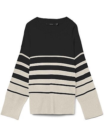 Camisola de Mulher Vero Moda Saba às Riscas Bege/Preto