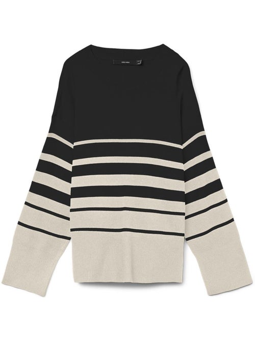 Camisola de mulher vero moda saba às riscas bege/preto - Kiabi