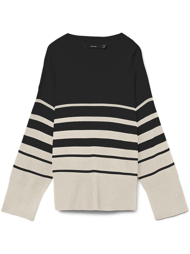 Camisola de Mulher Vero Moda Saba às Riscas Bege/Preto Preto - Kiabi