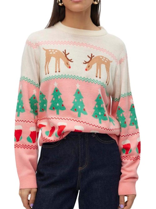 Camisola de Natal Bege/Rosa para Mulher Vero Moda - Kiabi