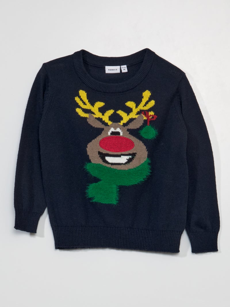 Camisola de Natal " cabeça de rena" AZUL - Kiabi