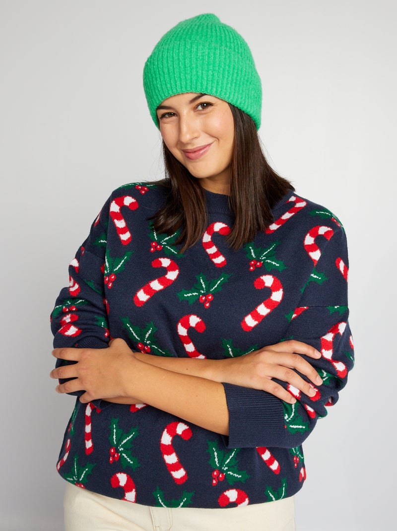 Camisola de Natal com azevinho e bengalas de açúcar AZUL - Kiabi