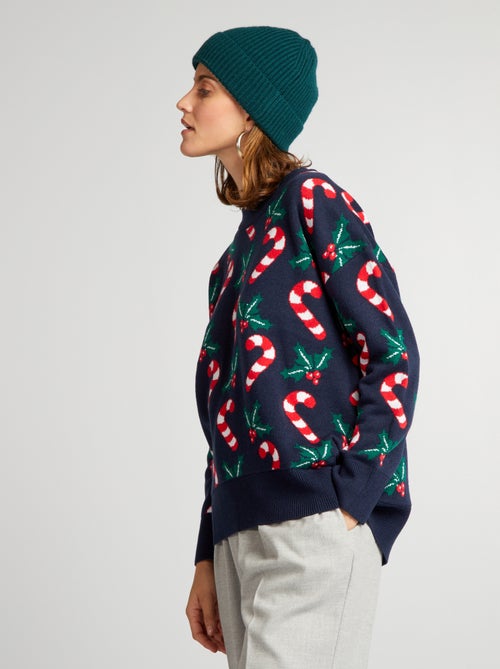 Camisola de Natal com bengala de açúcar e azevinho - Kiabi