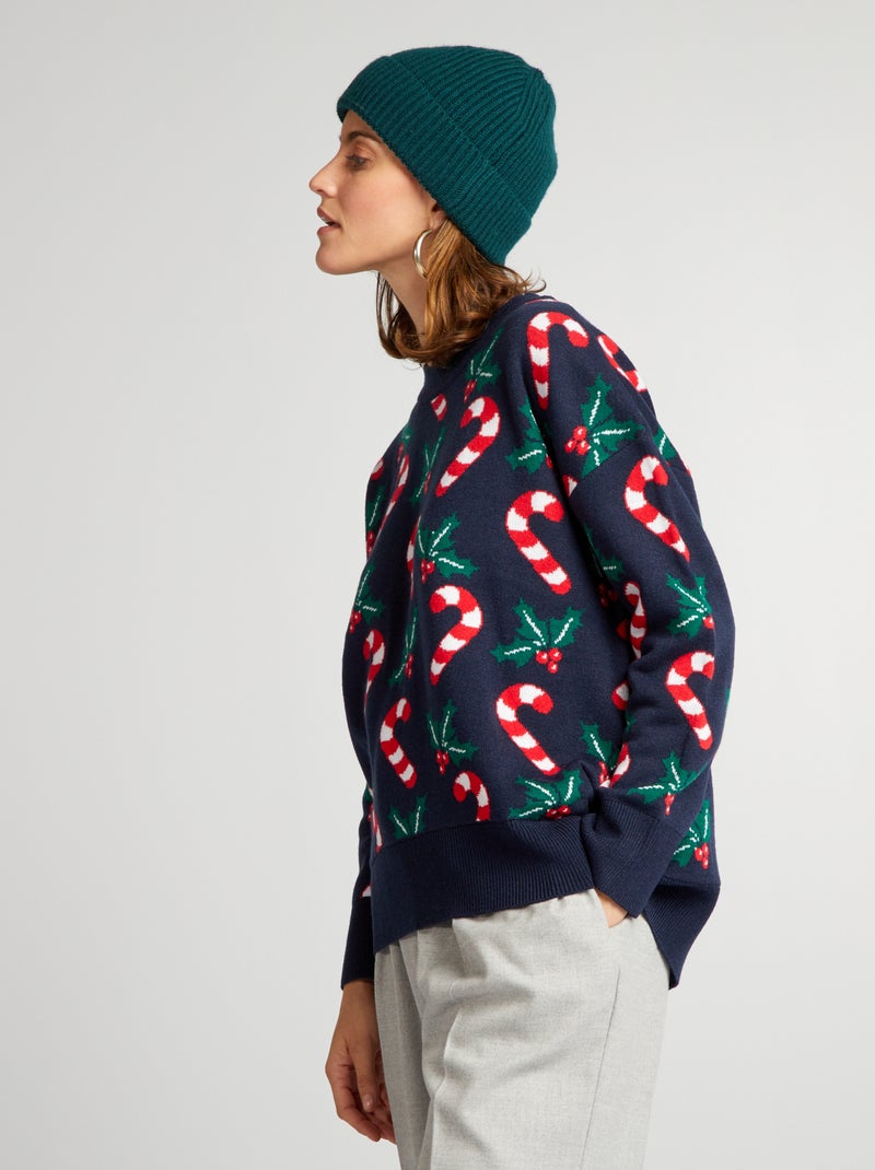 Camisola de Natal com bengala de açúcar e azevinho AZUL - Kiabi