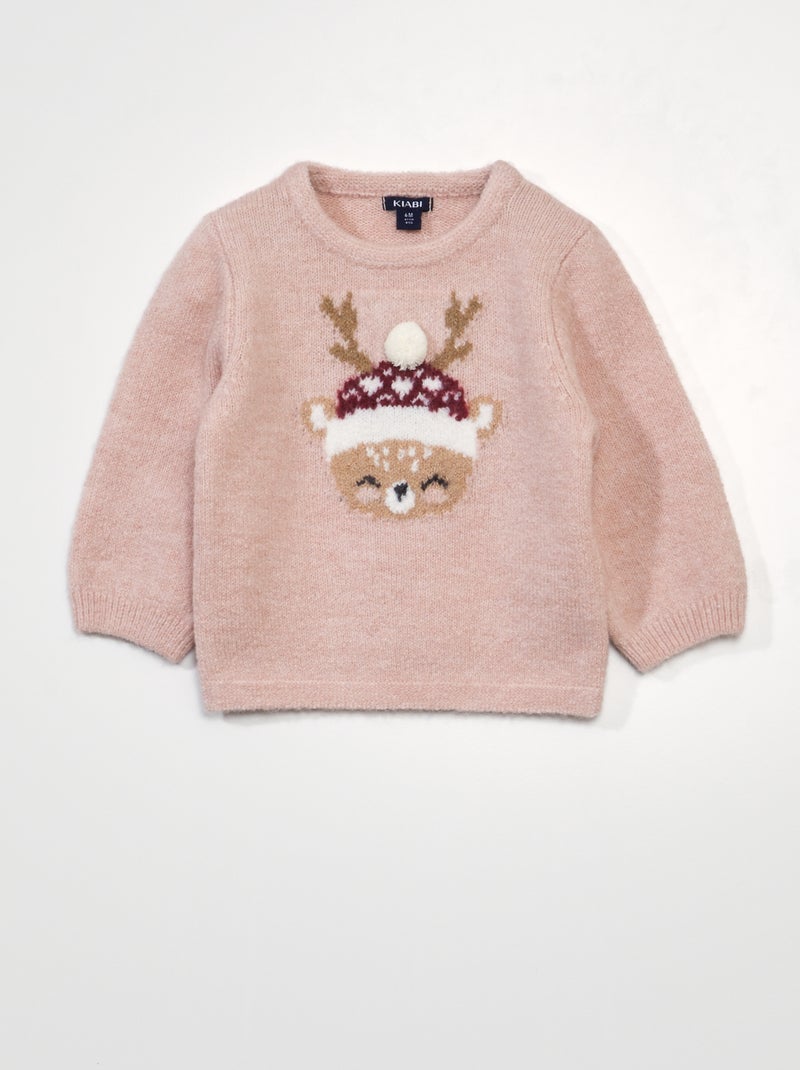 Camisola de Natal com cerva ROSA - Kiabi