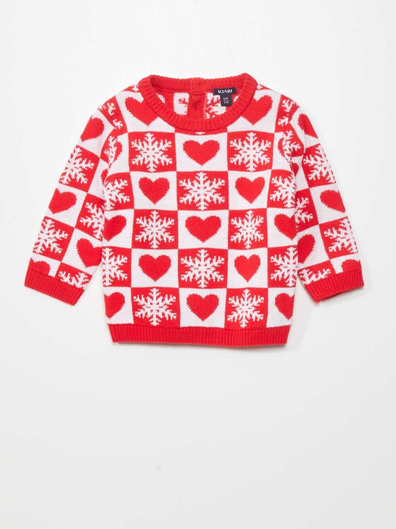 Camisola de Natal com corações e flocos VERMELHO - Kiabi