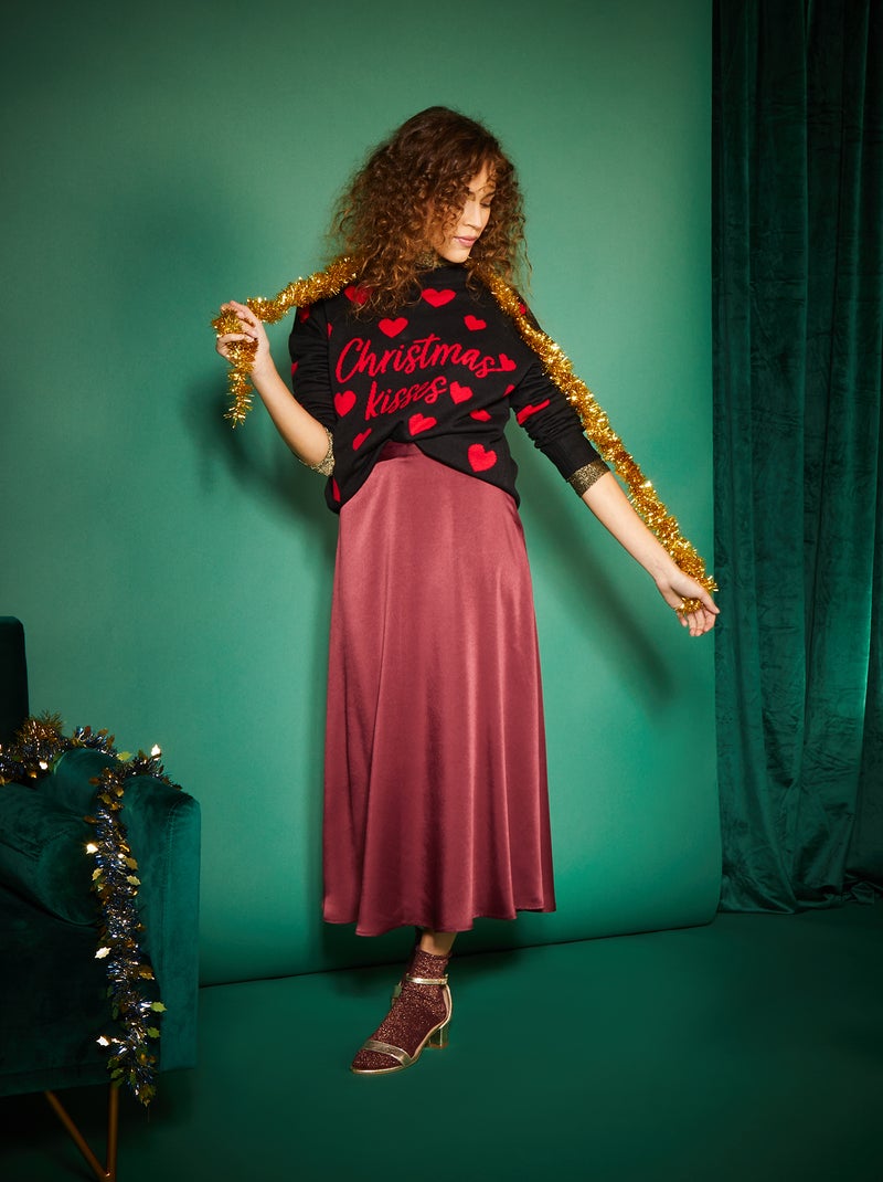 Camisola de Natal com corações PRETO - Kiabi
