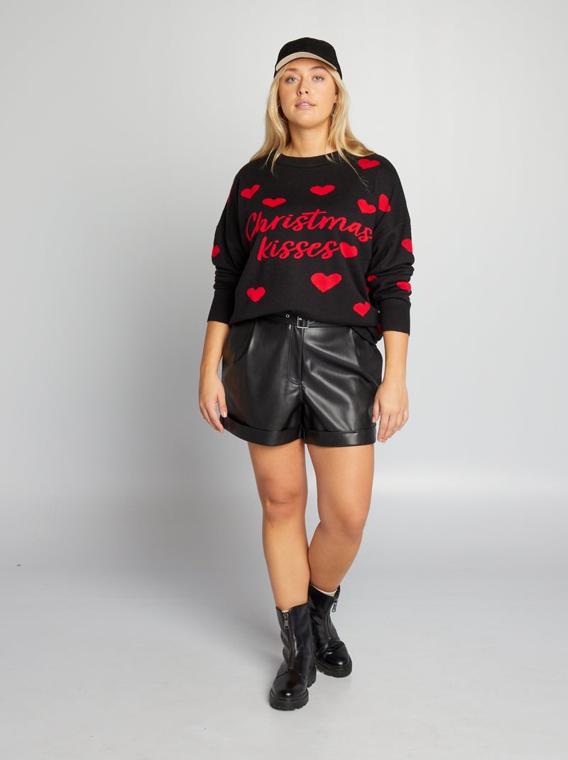 Camisola de Natal com corações PRETO - Kiabi