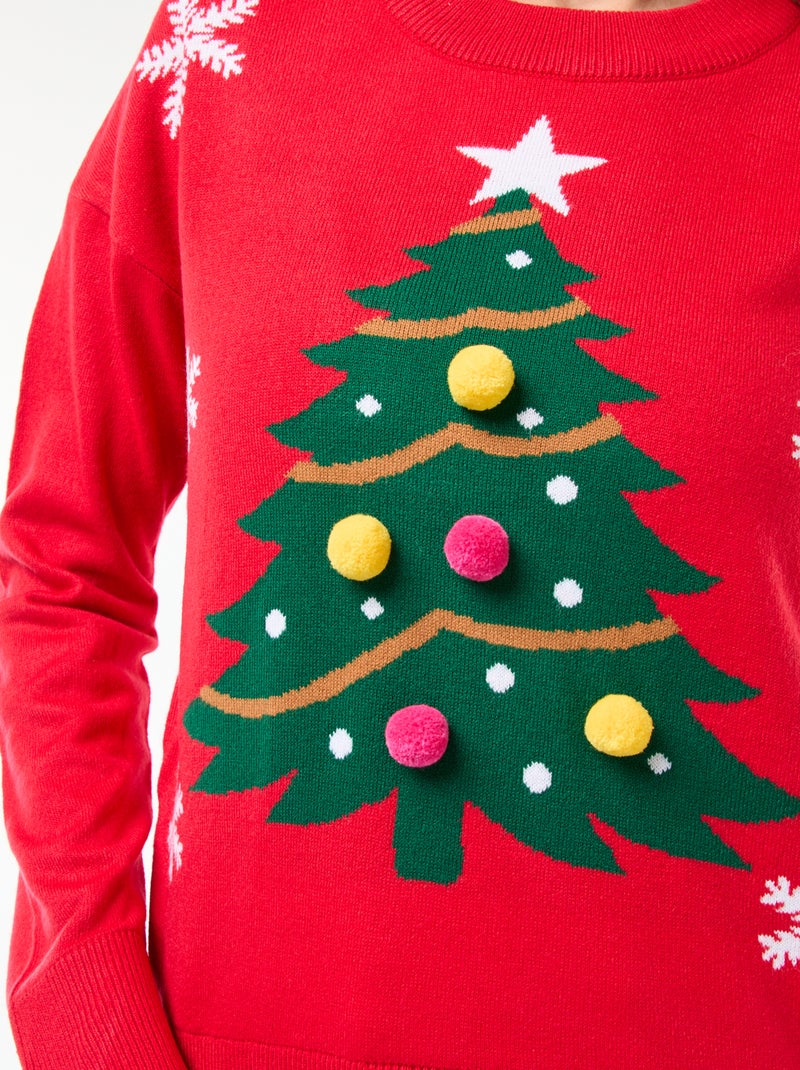 Camisola de Natal com estampado de árvore de Natal Vermelho - Kiabi
