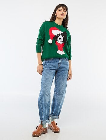 Camisola de Natal com estampado de cão