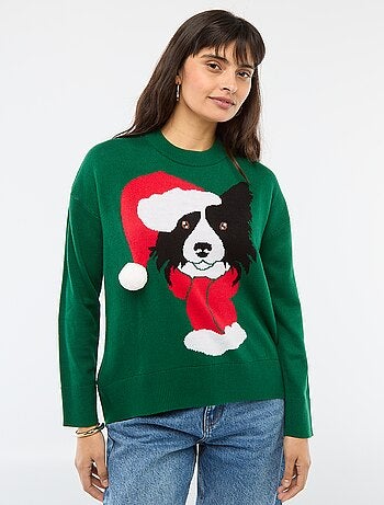 Camisola de Natal com estampado de cão