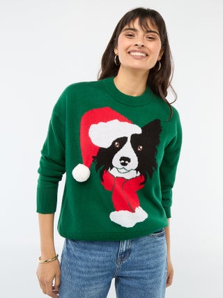 Camisola de Natal com estampado de cão