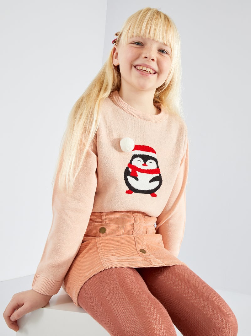 Camisola de Natal com estampado pinguim ROSA - Kiabi